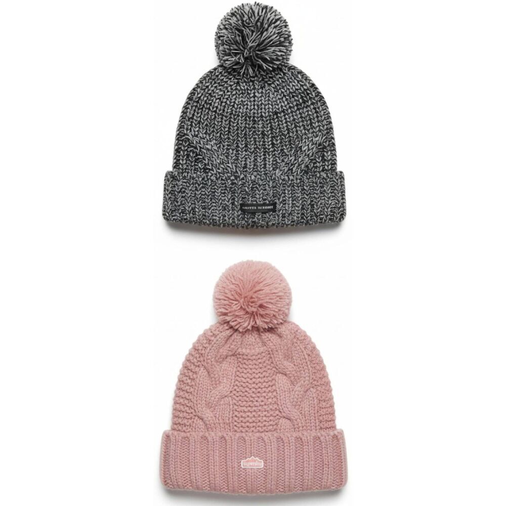 Superdry womens pink wool blend beanie winter hat Rebecca minkoff lot of two